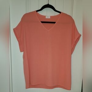 Elegant Coral V-Neck Short Sleeve Top